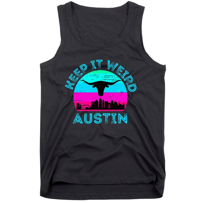 Austin Texas Keep It Weird Longhorn Sunset Gift Tank Top