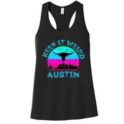 Austin Texas Keep It Weird Longhorn Sunset Gift Women's Racerback Tank