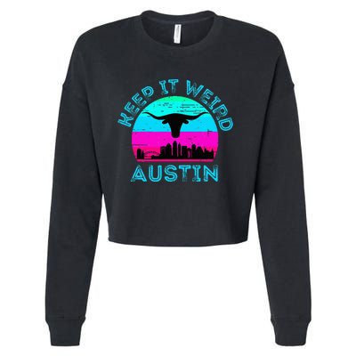 Austin Texas Keep It Weird Longhorn Sunset Gift Cropped Pullover Crew