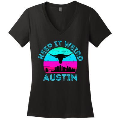 Austin Texas Keep It Weird Longhorn Sunset Gift Women's V-Neck T-Shirt