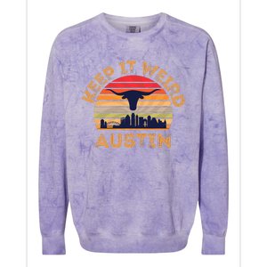 Austin, Texas Keep It Weird Longhorn Sunset Colorblast Crewneck Sweatshirt