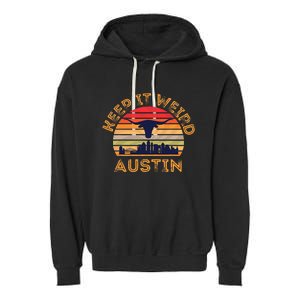 Austin, Texas Keep It Weird Longhorn Sunset Garment-Dyed Fleece Hoodie