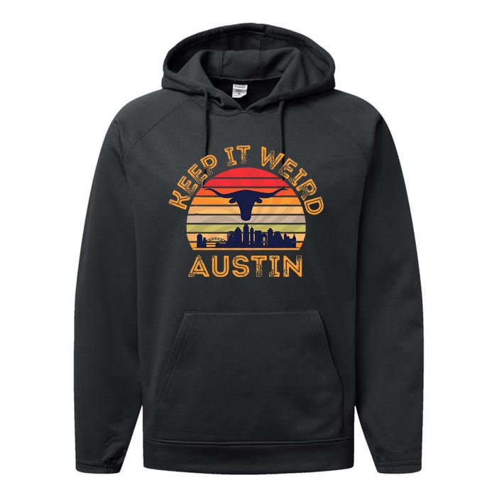 Austin, Texas Keep It Weird Longhorn Sunset Performance Fleece Hoodie