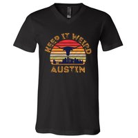 Austin, Texas Keep It Weird Longhorn Sunset V-Neck T-Shirt