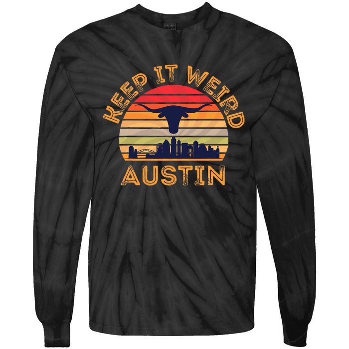 Austin, Texas Keep It Weird Longhorn Sunset Tie-Dye Long Sleeve Shirt