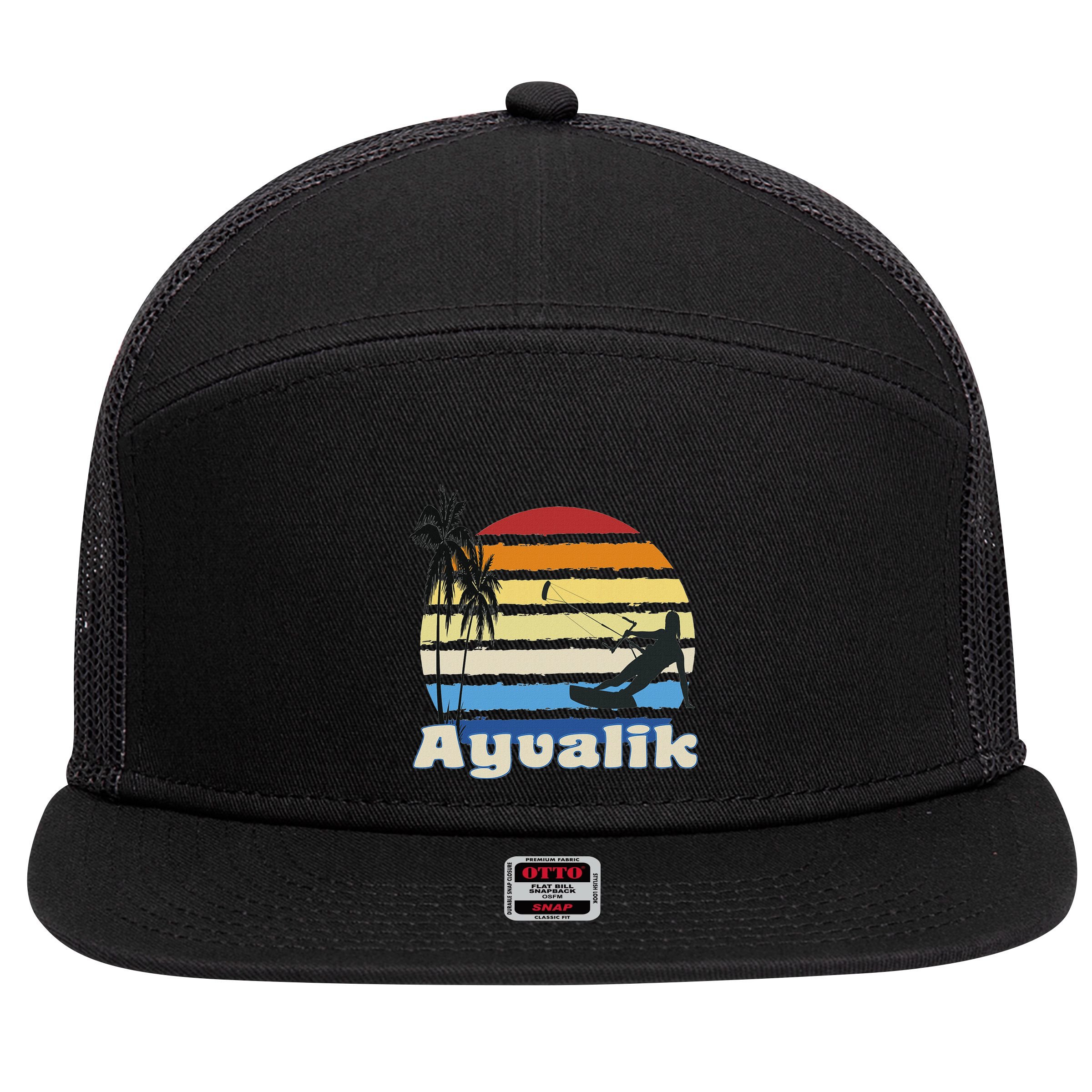 Ayvalik Turkey Kitesurfing Kitesurfer Beach 7 Panel Mesh Trucker Snapback Hat