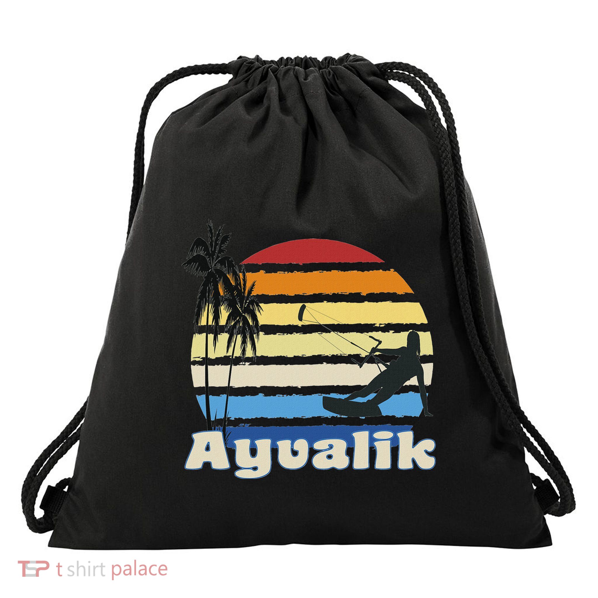 Ayvalik Turkey Kitesurfing Kitesurfer Beach Drawstring Bag