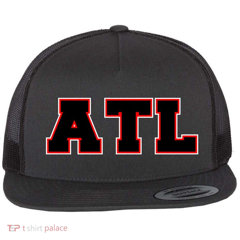 ATL Atlanta, Georgia College Letters Football Fan Block Letters Flat Bill Trucker Hat