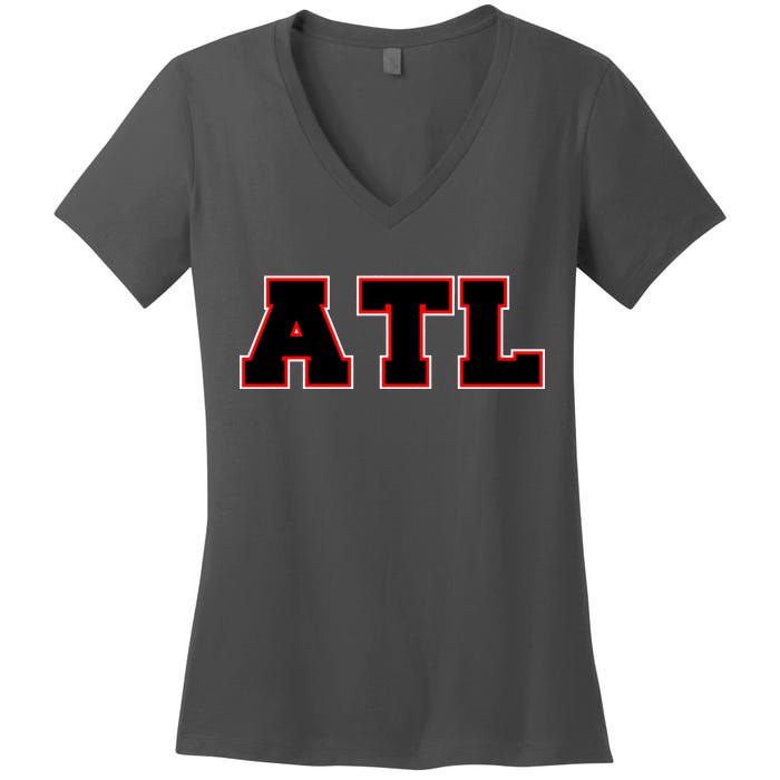 ATL Atlanta, Georgia College Letters Football Fan Block Letters Women's V-Neck T-Shirt