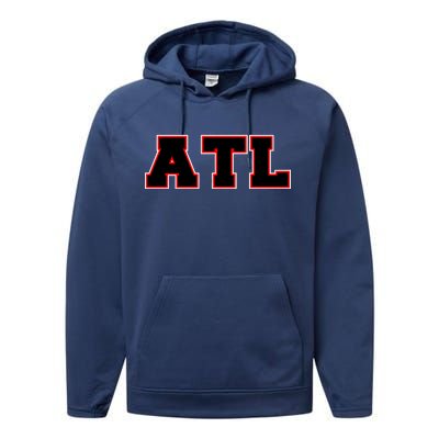 ATL Atlanta, Georgia College Letters Football Fan Block Letters Performance Fleece Hoodie