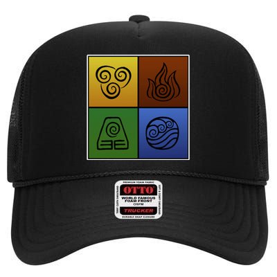 ATL Nation Air Bending Symbols Fire Earth Water High Crown Mesh Back Trucker Hat