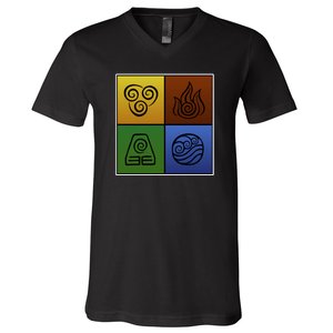 ATL Nation Air Bending Symbols Fire Earth Water V-Neck T-Shirt