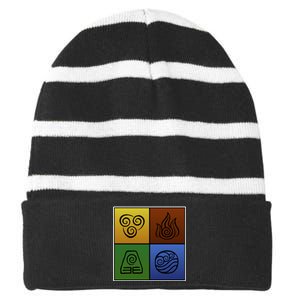 ATL Nation Air Bending Symbols Fire Earth Water Striped Beanie with Solid Band