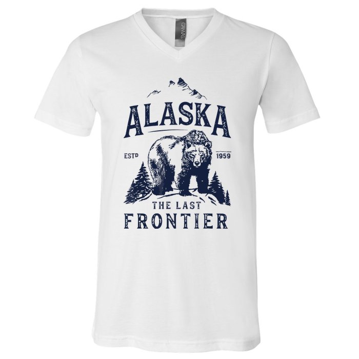 Alaska The Last Frontier Bear Home V-Neck T-Shirt