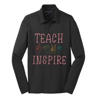 ASL Teach Love Inspire Sign Language Teacher Gift Silk Touch Performance Long Sleeve Polo