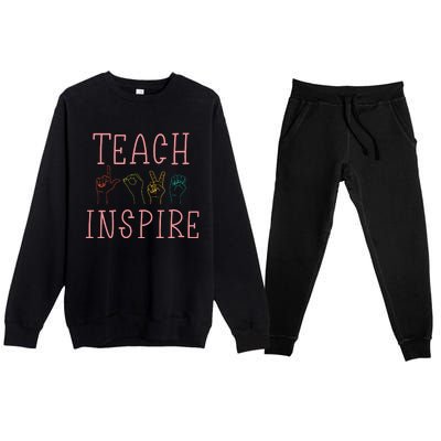 ASL Teach Love Inspire Sign Language Teacher Gift Premium Crewneck Sweatsuit Set