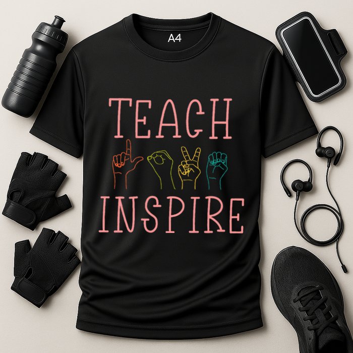 Asl Teach Love Inspire Sign Language Teacher Cooling Performance Crew T-Shirt