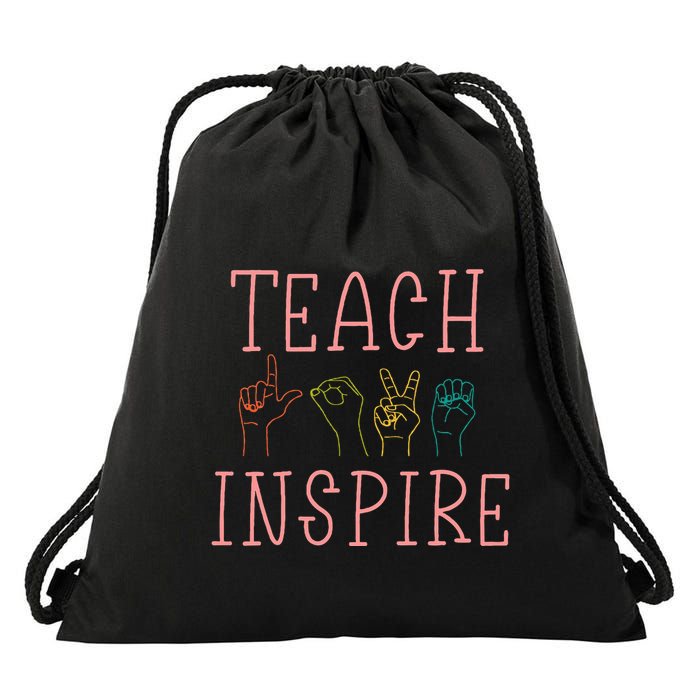 Asl Teach Love Inspire Sign Language Teacher Drawstring Bag