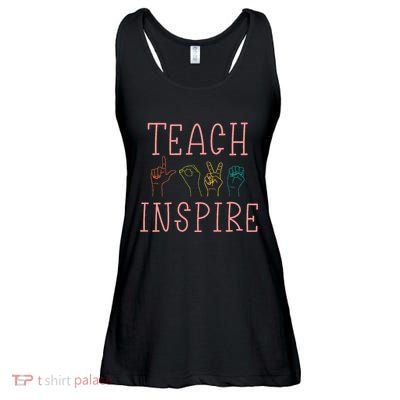 Asl Teach Love Inspire Sign Language Teacher Ladies Essential Flowy Tank