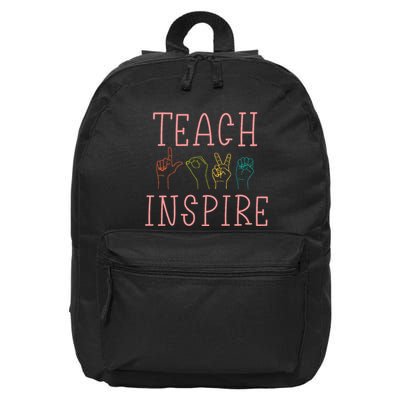 Asl Teach Love Inspire Sign Language Teacher 16 in Basic Backpack
