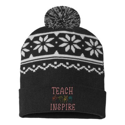 Asl Teach Love Inspire Sign Language Teacher USA-Made Snowflake Beanie