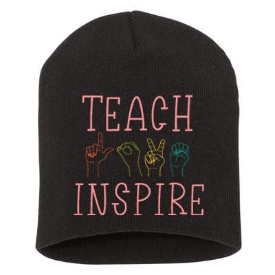 Asl Teach Love Inspire Sign Language Teacher Short Acrylic Beanie