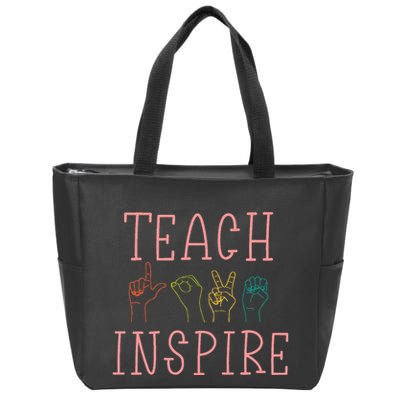 Asl Teach Love Inspire Sign Language Teacher Zip Tote Bag
