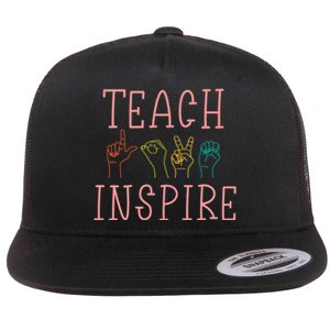 ASL Teach Love Inspire - Sign Language Teacher Gift Flat Bill Trucker Hat