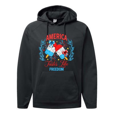 America Tastes Like Freedom 4th Of July Performance Fleece Hoodie