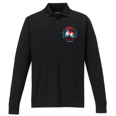 America Tastes Like Freedom 4th Of July Performance Long Sleeve Polo