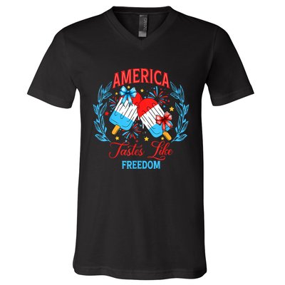 America Tastes Like Freedom 4th Of July V-Neck T-Shirt