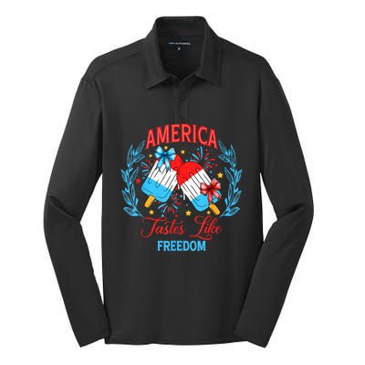 America Tastes Like Freedom 4th Of July Silk Touch Performance Long Sleeve Polo