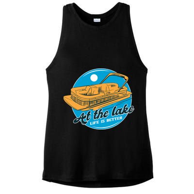 At The Lake Life Is Better Pontoon Ladies PosiCharge Tri-Blend Wicking Tank