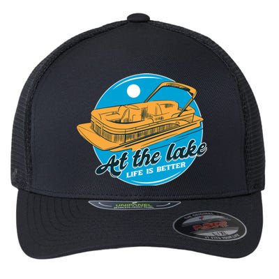 At The Lake Life Is Better Pontoon Flexfit Unipanel Trucker Cap