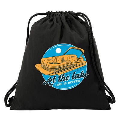 At The Lake Life Is Better Pontoon Drawstring Bag