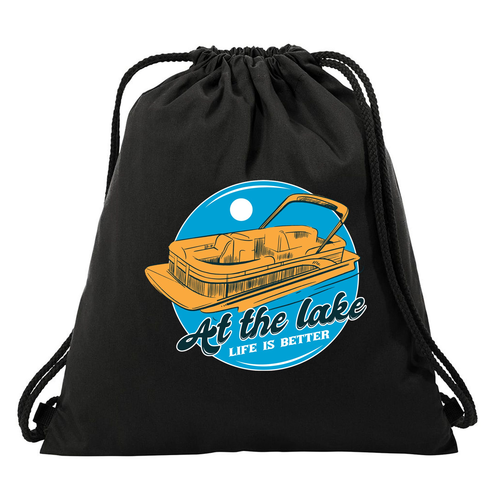 At The Lake Life Is Better Pontoon Drawstring Bag