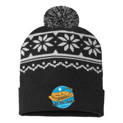 At The Lake Life Is Better Pontoon USA-Made Snowflake Beanie