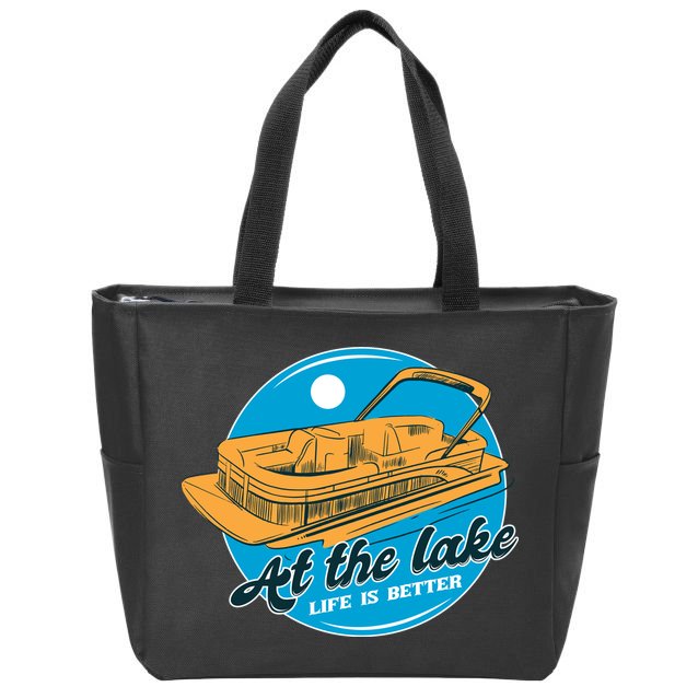 At The Lake Life Is Better Pontoon Zip Tote Bag