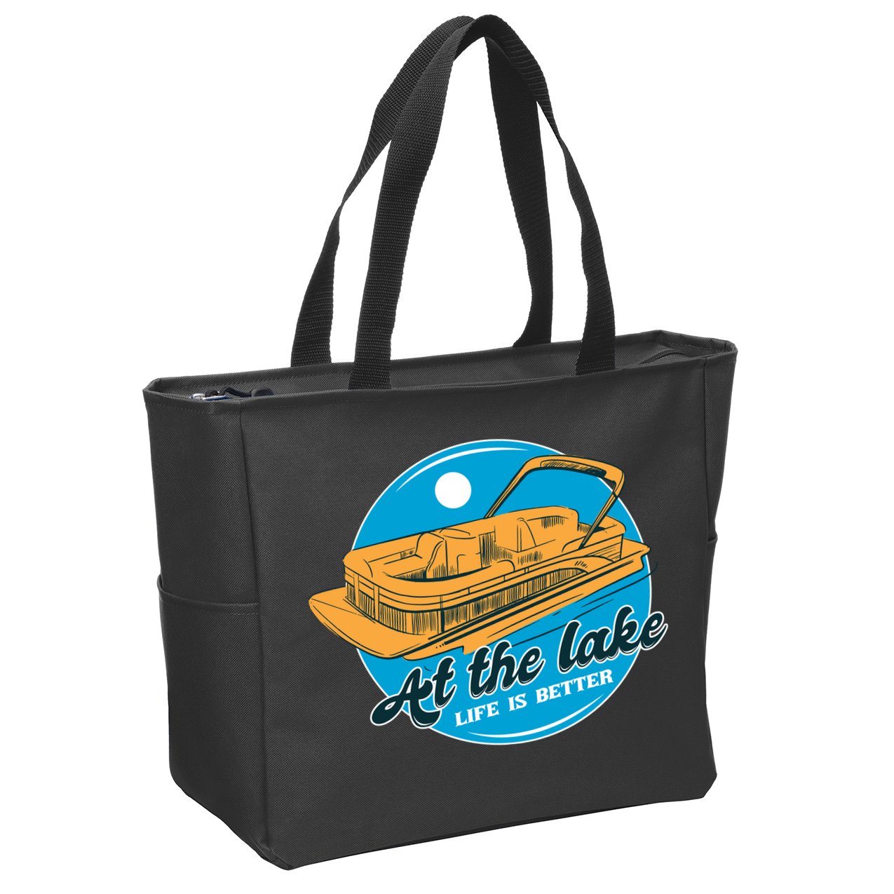 At The Lake Life Is Better Pontoon Zip Tote Bag