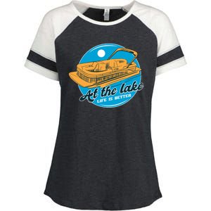 At The Lake Life Is Better Pontoon Enza Ladies Jersey Colorblock Tee