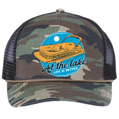 At The Lake Life Is Better Pontoon Retro Rope Trucker Hat Cap