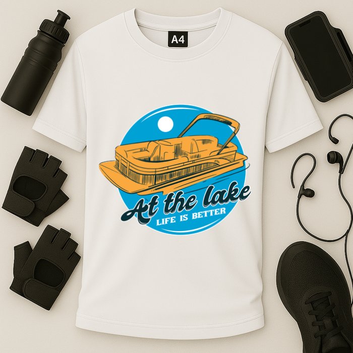 At The Lake Life Is Better Pontoon Cooling Performance Crew T-Shirt