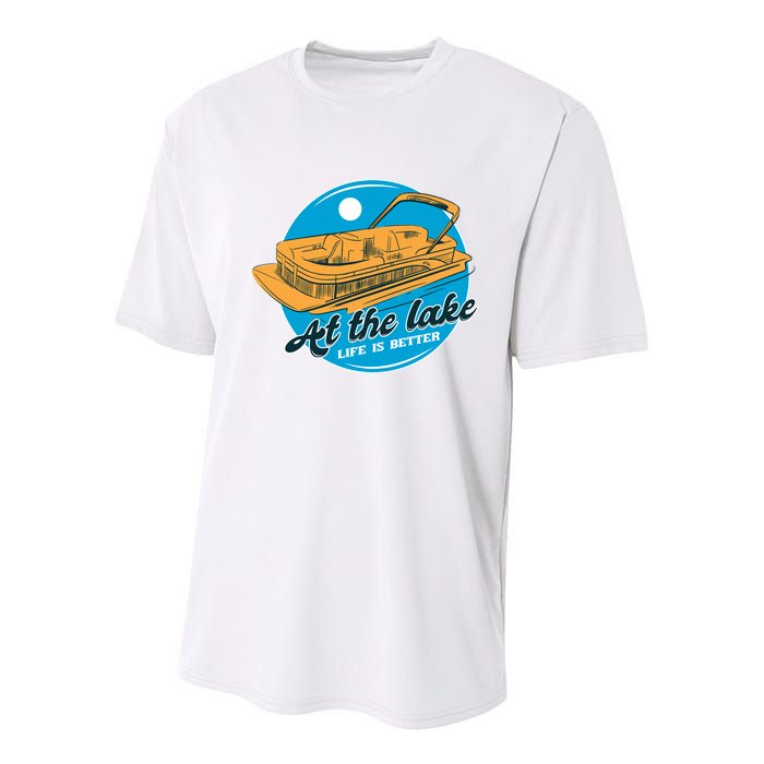 At The Lake Life Is Better Pontoon Youth Performance Sprint T-Shirt