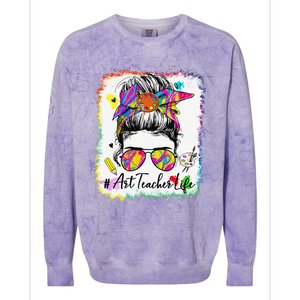 Art Teacher Life Messy Bun 100 Days Of School Cute 100th Day Colorblast Crewneck Sweatshirt