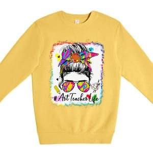 Art Teacher Life Messy Bun 100 Days Of School Cute 100th Day Premium Crewneck Sweatshirt