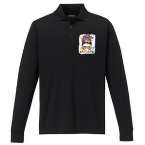 Art Teacher Life Messy Bun 100 Days Of School Cute 100th Day Performance Long Sleeve Polo