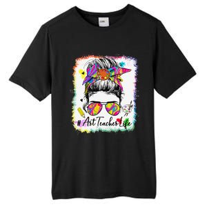 Art Teacher Life Messy Bun 100 Days Of School Cute 100th Day Tall Fusion ChromaSoft Performance T-Shirt