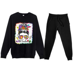 Art Teacher Life Messy Bun 100 Days Of School Cute 100th Day Premium Crewneck Sweatsuit Set