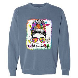 Art Teacher Life Messy Bun 100 Days Of School Cute 100th Day Garment-Dyed Sweatshirt