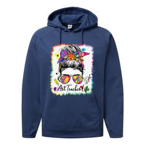 Art Teacher Life Messy Bun 100 Days Of School Cute 100th Day Performance Fleece Hoodie